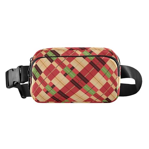 Gürteltasche mit weihnachtlichem Muster, für Damen und Herren, Mehrzwecktasche mit verstellbarem Riemen, für Reisen, Urlaub, Laufen, Rot und Grün, Rotes und grünes Weihnachtsmuster, Einheitsgröße von famyily