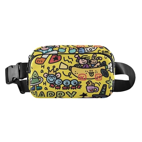 Happy Time süße Gürteltasche für Damen und Herren, Mini-Umhängetasche mit verstellbarem Riemen für Radfahren, Wandern, Fitnessstudio, Happy Time, Einheitsgröße von famyily