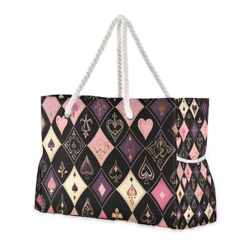 Heart of Peach Peach and Purple Poker Large Capacity Travel Bags for Women with Side Pockets Tote Bag Large Travel Essentials Beach Gifts Birthday Gifts for Women von famyily