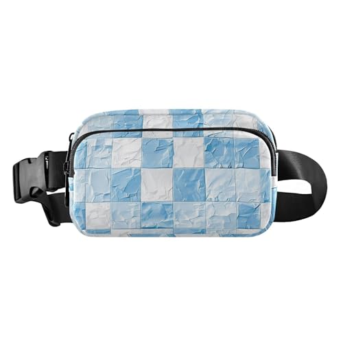 Hellblau und Weiß kariertes Muster, trendige Bauchtasche für Herren und Damen, wasserdichte Schultertasche, Reisezubehör, mit verstellbarem Gurt, für Workout, Laufen, Wandern, Hellblaues und weißes von famyily