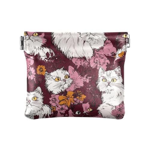 Himalayancats Damen Leder Münzgeldbörsen, praktischer Kleingeldhalter, Karten-Organizer für Frauen und Mädchen, Weiß, Beauty Türkische Angoracats Burgunderrot, 1 size, Modern von famyily