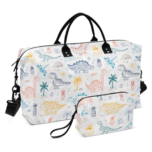 Kindergepäcktasche mit niedlichem Dinosaurier-Motiv, Reisetasche, Schultertasche, Wochenend-Tragetasche, Fitnessstudio, Sport, Seesack mit verstellbarem Riemen, für Flugzeugreisen, große Kapazität von famyily