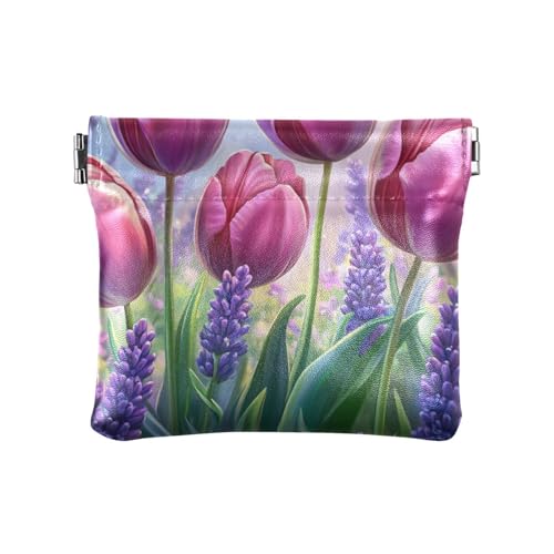 Kleine Geldbörse aus PU-Leder mit Schmetterlings-Motiv, wasserdicht, Mini-Geldbörse für Mädchen und Damen, Blume Lavendel Frühling, 1 size, Modern von famyily