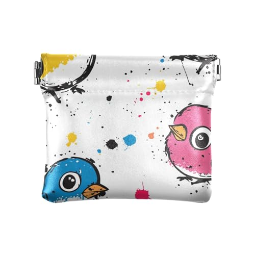 Lebendige detaillierte Sonnensystem-Illustration für Damen, Leder, Münzgeldbörse, einzigartige Mini-Münzgeldbörse für Mädchen und Frauen, Niedlicher Vogel-Cartoon, 1 size, Modern von famyily