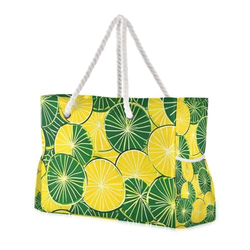 Lemon Slices Tragbare Strandtasche mit Reißverschluss, Arbeitstasche für Damen, Reiseutensilien, Strandgeschenke, Geburtstagsgeschenke für Frauen, Gelb / Grün Lemon Slices Tragbare Strandtasche mit Reißverschluss, Arbeitstasche für Damen, Reiseutensilien, Strandgeschenke, Geburtstagsgeschenke für Frauen, Gelb / Grün von famyily