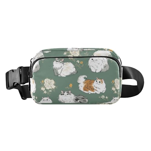 Lustige norwegische Katzen-Umhängetasche, Hüfttasche für Damen, große Kapazität, Beige, Cartoon türkische Angoracats Salbeigrün, 1 size von famyily