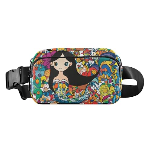 Meerjungfrau bunte Flurries süße Umhängetasche Hüfttasche für Damen Herren Teenager Große Kapazität Brusttasche Gürteltasche, Meerjungfrauenfarben, Blumenmuster, 1 size von famyily