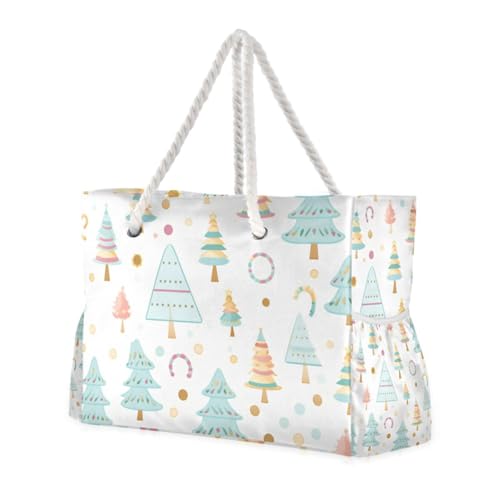 Merry Christmas Tree Cartoon Große Kapazität Taschen und Tragetaschen mit Seitentaschen Taschen für Reisen Reisen Essentials Strand Geschenke Geburtstagsgeschenk für Frauen von famyily