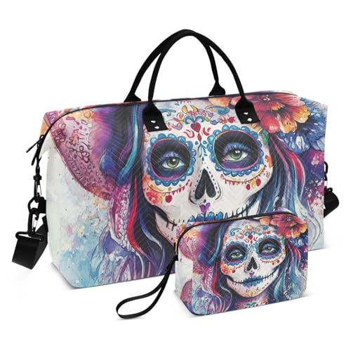 Mexikanischer Tag der Toten, schöne Damen-Reisetasche, Wochenendtasche, Sporttasche, Handgepäcktasche mit Kulturbeutel für Fitnessstudio, wasserdicht, Bolsas Para von famyily