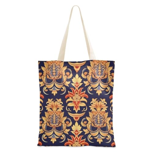 Mittelgroße Canvas-Tragetasche, Schwarz und Orange, Vintage-Blumenmuster, für Damen, für den täglichen Gebrauch, erste Tragetaschen für Damen Mittelgroße Canvas-Tragetasche, Schwarz und Orange, Vintage-Blumenmuster, für Damen, für den täglichen Gebrauch, erste Tragetaschen für Damen von famyily