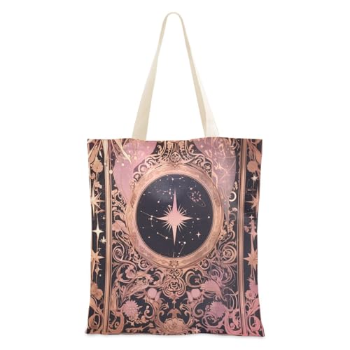 Mittelgroße Canvas-Tragetasche, Schwarz und Pfirsich, Tarot-Astrologie-Tragetasche mit Taschen für Reisen, Stofftasche Mittelgroße Canvas-Tragetasche, Schwarz und Pfirsich, Tarot-Astrologie-Tragetasche mit Taschen für Reisen, Stofftasche von famyily