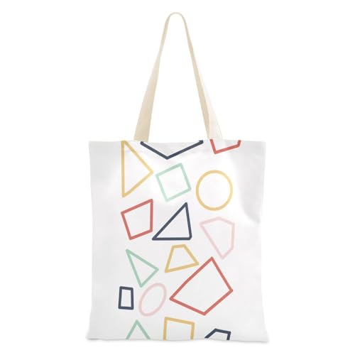 Mittelgroße Canvas-Tragetasche, buntes geometrisches Muster, Paradies-Leinen-Tragetasche mit Taschen für Arbeit, Kleidung, Einkaufstaschen von famyily