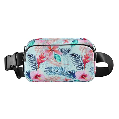 Modische Bauchtasche mit tropischem Blumenmuster, für Damen und Herren, wasserdicht, Reisezubehör mit verstellbarem Gurt, für Einkaufen, Sport, Arbeit, Tropisches Blumenmuster, Einheitsgröße von famyily