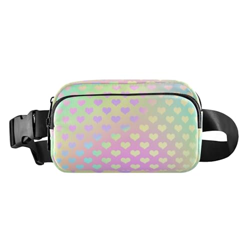 Modische Gürteltasche mit buntem Laserdesign und Herzen, für Damen und Herren, große Kapazität, Crossbody-Tasche mit verstellbarem Riemen für Reisen, Einkaufen, Laufen, Buntes Laserdesign in Herzform, von famyily