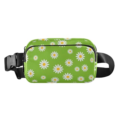Modische Hüfttasche mit Gänseblümchen, für Damen und Herren, Mehrzweck-Crossbody-Tasche mit verstellbarem Gurt, für Workout, Laufen, Wandern, Weiß, Weiße Gänseblümchen, grüne Blume, Einheitsgröße von famyily