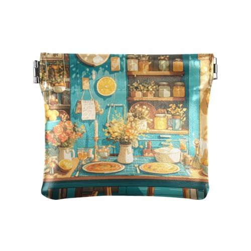 Niedliche Chihuahua-Hunde, Retro-Badewanne, Damen, PU-Leder, Münzgeldbörse, niedlicher Verschluss, Kartenhalter für Mädchen und Damen, Pasta Pizza im italienischen Stil, 1 size, Modern von famyily