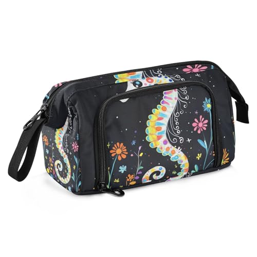 Niedliches Seepferdchen-Federmäppchen, großes Fassungsvermögen, Make-up-Tasche mit Reißverschluss, mit Stifthalter, für Jugendliche, adrette Schule von famyily