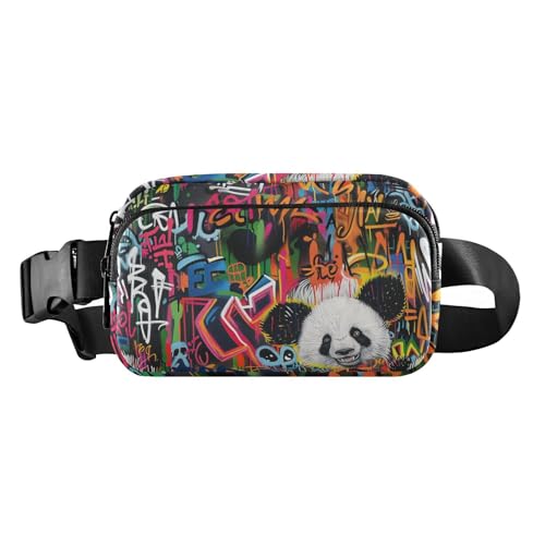 Panda-Cartoon-Anthropomorphe Kritzeleien, niedliche Umhängetasche, Hüfttasche für Männer und Frauen, wasserabweisend, mit verstellbarem Riemen für Reisen, Einkaufen, Laufen, Panda-Cartoon, von famyily