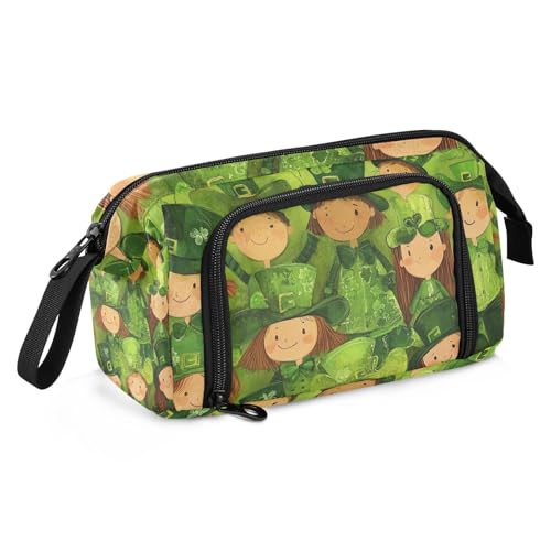 Patrick's Day Federmäppchen für die Schule, mit Reißverschluss, mit Schlitz, grüne Kleidung, Hüte, grüne Kleeblätter, große Kapazität, Taschen mit Reißverschluss und Schlitz, Federmäppchen für Schule, von famyily