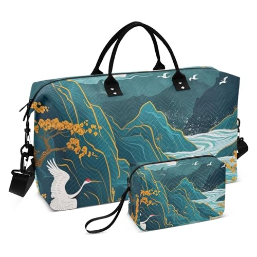 Pavillons Landschaften und Kräne Gepäck Reisetasche Weekender Seesack Groß Turnbeutel mit Kulturbeutel für Reisen Multifunktional von famyily