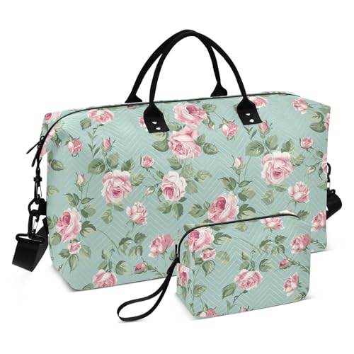 Peach Vintage Rose Persönliche Gegenstände Reisetasche Weekender Reise Übernachtungstasche Sport Turnbeutel mit Kulturbeutel für Geschäftsreisen Multifunktional von famyily