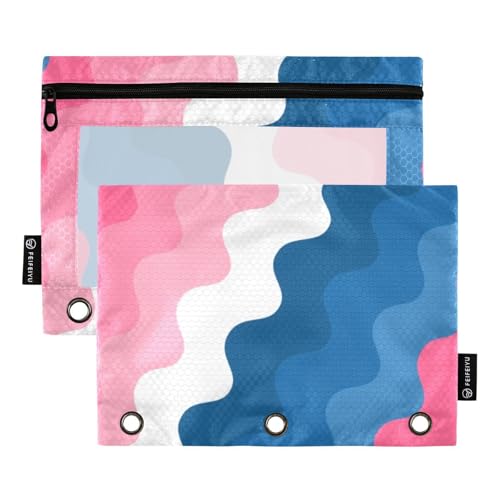 Pfirsichblaue geriffelte Bleistifte mit transparentem Fenster, große Kapazität, drei Ringe, Ordner, Schule, Klasse, Büro, Organizer, mehrfarbig, 2 Stück von famyily