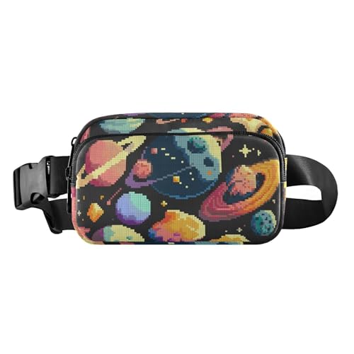 Pixel Style Cosmic Planet Stilvolle Bauchtasche für Damen und Herren, kleine Umhängetasche mit verstellbarem Riemen für Reisen, Fitnessstudio, Arbeit, Pixel-Stil Cosmic Planet, Einheitsgröße von famyily