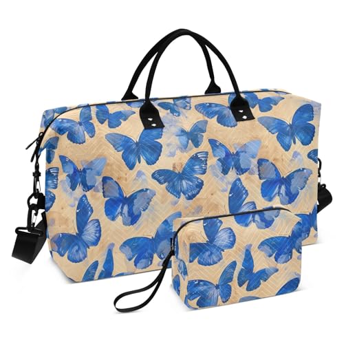 Psychedelic Blue Butterfly Travel Duffel Bag Weekender Overnight Bag Large Gym Bag with Kulturtasche for Trekking Foldable von famyily