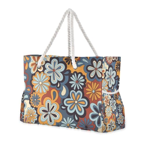 Psychedelic Mid Century Moderne robuste große Reisetasche mit Seitentaschen, Seesack für Damen, mit Reißverschlusstaschen von famyily