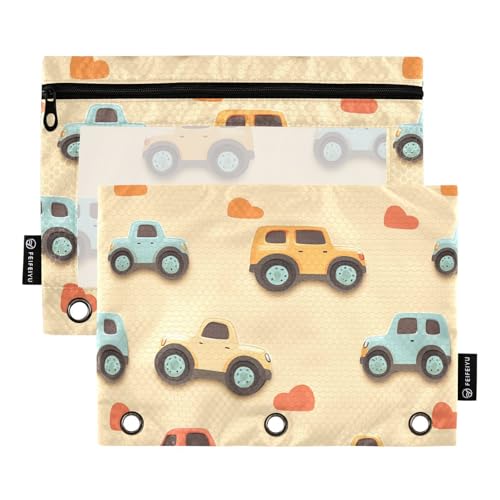Rainbow Truck Car Terrakotta Binder Pouches Fabric Pencil Case for Binder Folder with Zipper for Examination Stationery Supply von famyily