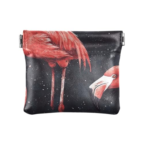 Red Flamingo Starry Night Damen Leder Münzgeldbörse Ausgefallene Schließe Geldbörse Kartenhalter für Männer Frauen Reisen, Roter Flamingo Sternennacht, Einheitsgröße, Modern, Roter Flamingo von famyily