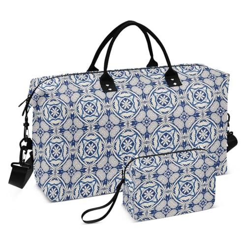 Reisetasche, Wochenendtasche, Turnbeutel, mit verstellbarem Riemen, für Flugzeugreisen, großes Fassungsvermögen, Blau und Weiß Reisetasche, Wochenendtasche, Turnbeutel, mit verstellbarem Riemen, für Flugzeugreisen, großes Fassungsvermögen, Blau und Weiß von famyily
