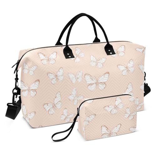 Reisetasche im Kritzel-Stil, Schmetterlinge, Roségold, Wochenendreisen, Übernachtungstasche, Sporttasche, Turnbeutel mit Kulturbeutel für Flugzeugreisen, wasserdicht Reisetasche im Kritzel-Stil, Schmetterlinge, Roségold, Wochenendreisen, Übernachtungstasche, Sporttasche, Turnbeutel mit Kulturbeutel für Flugzeugreisen, wasserdicht von famyily