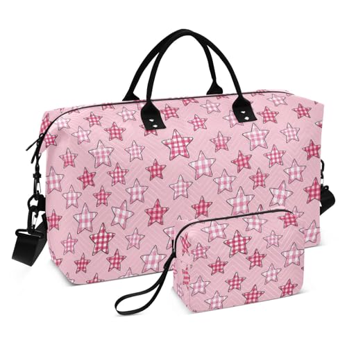 Reisetasche mit Karomuster, kariert, mit Sternen, zum Tragen auf der Schulter, Reisetasche, Turnbeutel mit verstellbarem Riemen, für Flugzeugreisen, wasserdicht, Bulto Para Viajar von famyily