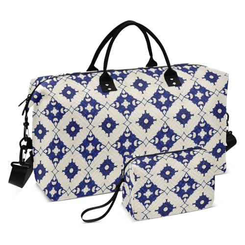 Reisetasche mit Vintage-Muster, für Übernachtung, Handgepäck und Gepäck, Turnbeutel mit verstellbarem Gurt, faltbar, Blau und Weiß Reisetasche mit Vintage-Muster, für Übernachtung, Handgepäck und Gepäck, Turnbeutel mit verstellbarem Gurt, faltbar, Blau und Weiß von famyily