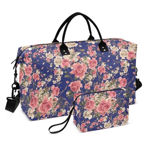 Reisetasche mit nahtlosem Muster, Vintage-Rosen-Blumen, Reisetasche, Tragetasche und Gepäck, Sport-Tragetasche, mit verstellbarem Gurt, für Trekking, große Kapazität von famyily