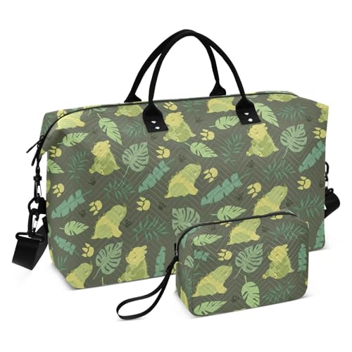 Reisetasche mit niedlichem Dinosaurier-Motiv, Reisetasche, Sporttasche, Turnbeutel mit Kulturbeutel zum Wandern, faltbar von famyily