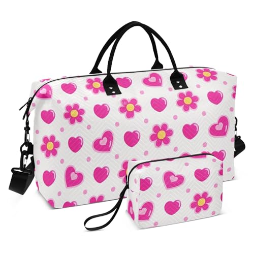 Reisetasche mit schönem Blumenmotiv, groß, für Flughafen, Sport, Training, mit verstellbarem Riemen, für Trekking, wasserdicht, Pink von famyily