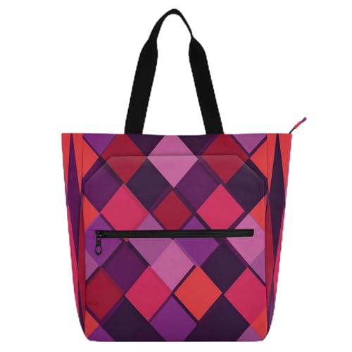 Retro Rhomboid Lila Rot Kinderbuch Tragetasche für Kinder Jungen Mädchen Wasserabweisend Bibliothek Schultertasche Handtasche mit Reißverschluss für College Shopping Strand Regenbogen von famyily