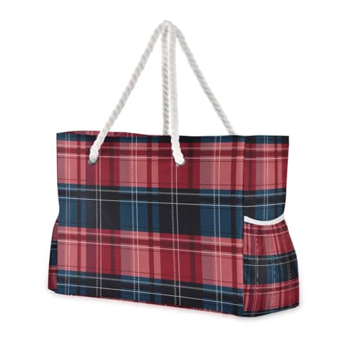 Robuste Damen-Tragetasche mit Seitentaschen, mit Getränkehaltern an der Seite, Rot und Blau von famyily