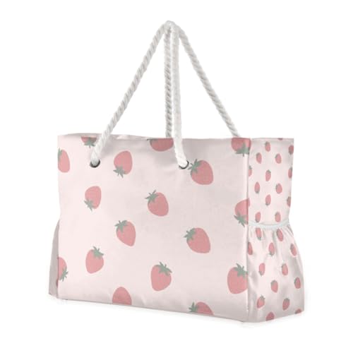 Robuste Herren-Strandtasche mit Reißverschluss, Motiv: Cartoon-Erdbeere, rosa Robuste Herren-Strandtasche mit Reißverschluss, Motiv: Cartoon-Erdbeere, rosa von famyily