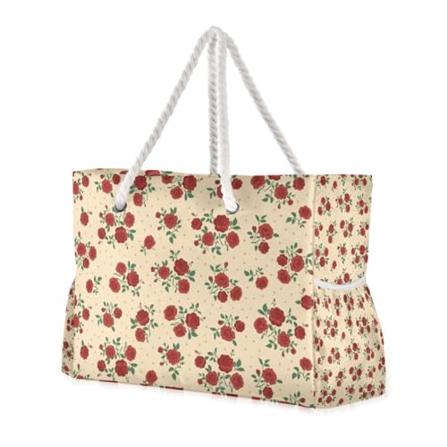 Robuste Reisetasche für Damen, Vintage-Stil, mit Seitentaschen, große Wochenendtasche mit Reißverschlusstaschen, Rot Robuste Reisetasche für Damen, Vintage-Stil, mit Seitentaschen, große Wochenendtasche mit Reißverschlusstaschen, Rot von famyily
