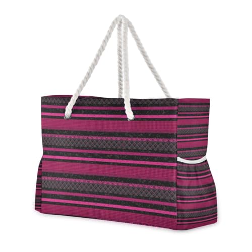 Robuste Schultertasche mit Seitentaschen, gestreift, mit Getränkehaltern an der Seite, Pfirsich-Violett Robuste Schultertasche mit Seitentaschen, gestreift, mit Getränkehaltern an der Seite, Pfirsich-Violett von famyily