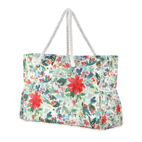 Robuste Tasche für Damen, Motiv: Weihnachtsblumen, Beeren, Fichte, mit Seitentaschen, Wochenendtasche, Reisetasche, Reisezubehör, Strandgeschenk, Geburtstagsgeschenk für Frauen Robuste Tasche für Damen, Motiv: Weihnachtsblumen, Beeren, Fichte, mit Seitentaschen, Wochenendtasche, Reisetasche, Reisezubehör, Strandgeschenk, Geburtstagsgeschenk für Frauen von famyily