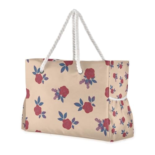 Robuste Tasche im Vintage-Stil mit roten Rosen für Damen, mit Seitentaschen, Strandtasche, sanddicht, Outdoor-Reiseutensilien, Strandgeschenke, Geburtstagsgeschenke für Frauen Robuste Tasche im Vintage-Stil mit roten Rosen für Damen, mit Seitentaschen, Strandtasche, sanddicht, Outdoor-Reiseutensilien, Strandgeschenke, Geburtstagsgeschenke für Frauen von famyily