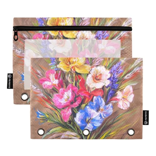 Rose Gladiolus Brown Binder Pockets Pencil Case for Rings Binder Organizer with Waterproof for Children Stationery Accessories von famyily