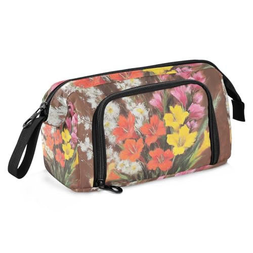 Rose Snapdragon Brown Pencil Cases Large Capacity Compartment Pencil Case with Compartment Extra Large Pencil Case for Teen Girls High School Supplies von famyily