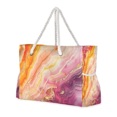Rot-goldene Gradient-Marmor-Textur, tragbare Tragetasche mit Seitentaschen, Strandtasche, sanddicht, Outdoor, mit Reißverschlusstaschen von famyily