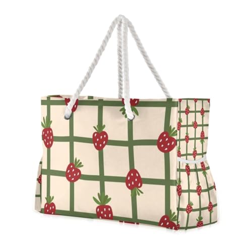 Rote Erdbeere, tragbare Reisetasche mit Seitentaschen, Tragetasche für Damen, Strandtasche, Pooltasche, Arbeitstasche, Einkaufstasche Rote Erdbeere, tragbare Reisetasche mit Seitentaschen, Tragetasche für Damen, Strandtasche, Pooltasche, Arbeitstasche, Einkaufstasche von famyily