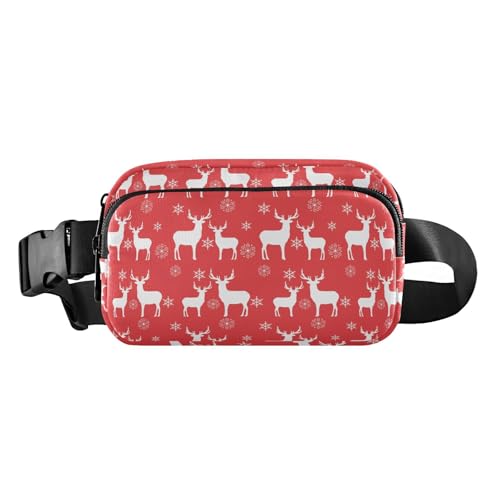 Rote und weiße Weihnachts-Elch-Gürteltasche für Damen und Herren, kleine Laufgürteltasche mit verstellbarem Gurt für Reisen, Laufen, Wandern, Roter und weißer Weihnachtselch, Einheitsgröße von famyily